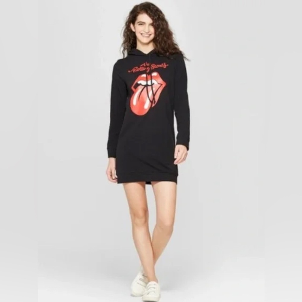 Rolling Stones black long sleeve hooded sweatshirt tee dress size L